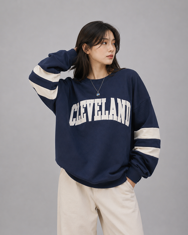 Cleveland Embroidered Contrast sleeve Sweatshirt