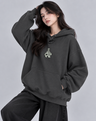 Wild Walker Embroidered Patched Oversized Hood Charcoal