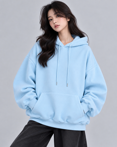 Butterflies & Flowers Graphic Oversized Pullover Hood Sky Blue