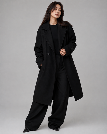 Heritage Old Money Oversized Long Coat Black