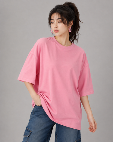 Womens Basic Oversized Drop Shoulder Tee Pink