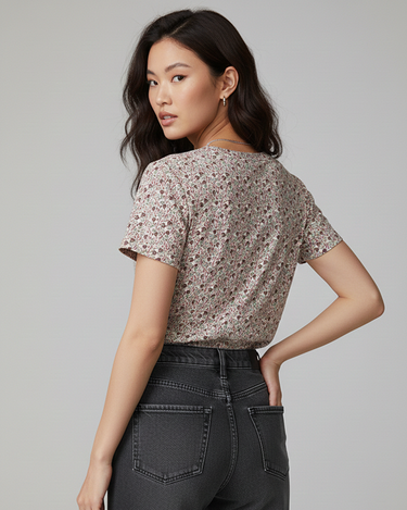 Camellia Crew Neck Short Sleeve All over Graphic Tee