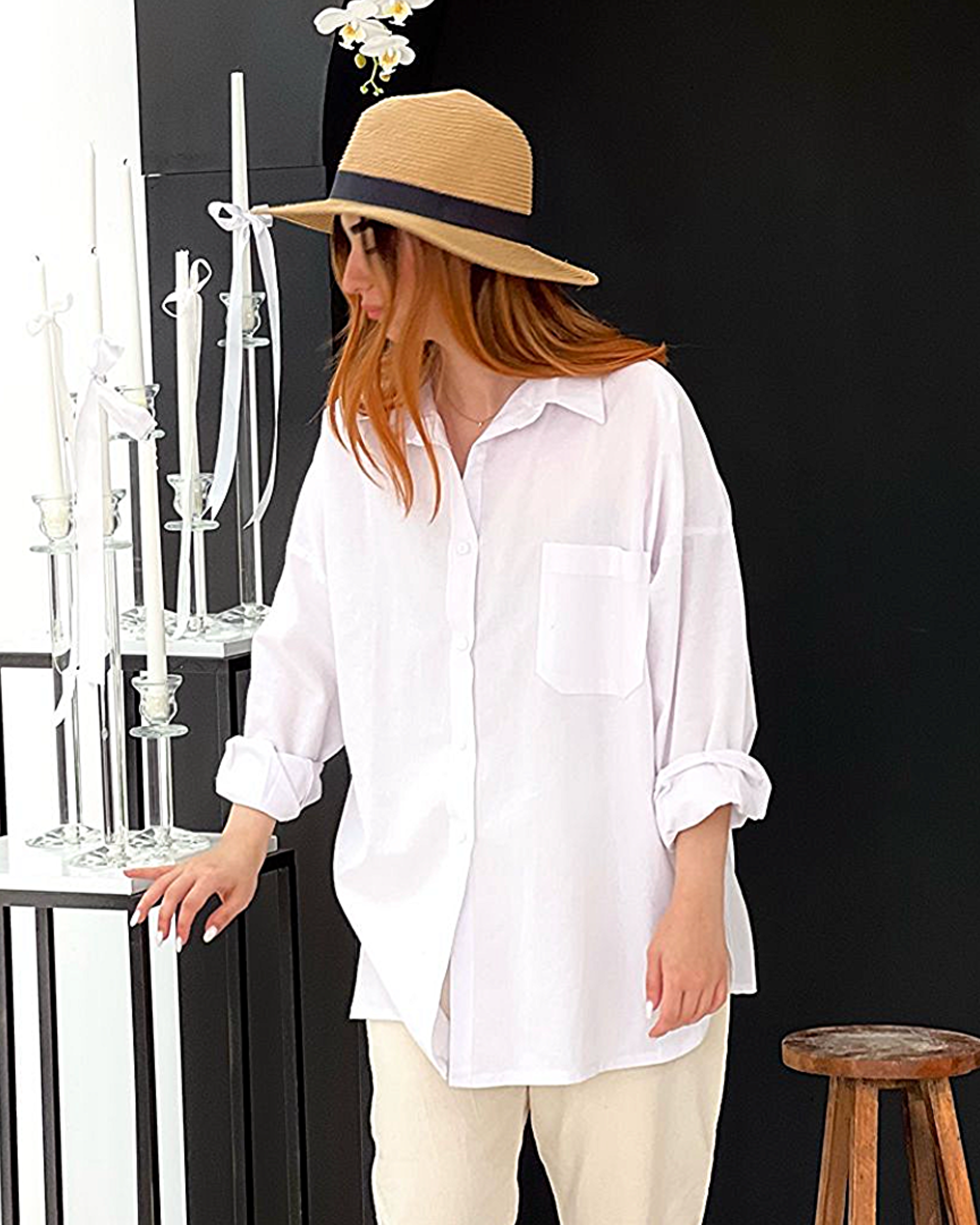 Button Up White Oversized Shirt