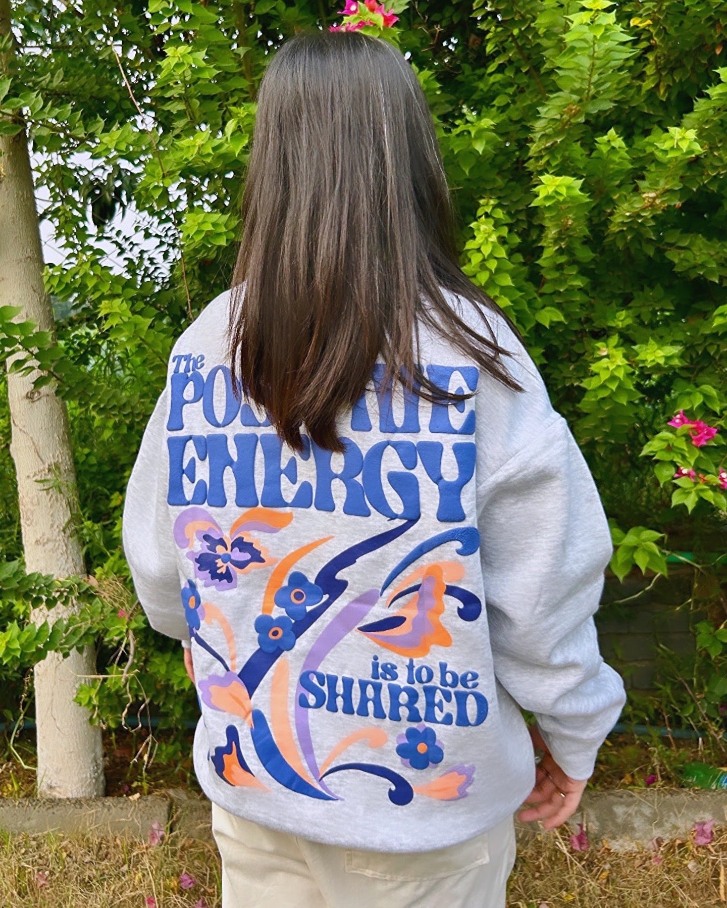 Positive Energy Graphic Puff Oversized Sweatshirt