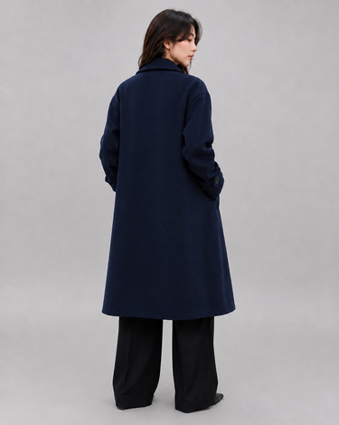 Heritage Old Money Oversized Long Coat Navy