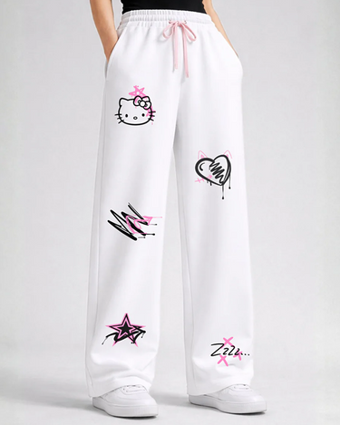 Urban Doodle Wide-Leg Pants White