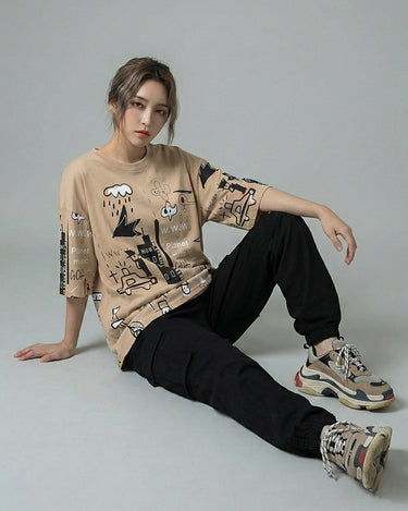 Planet Music City Graphic Drop Shoulder Oversized Tee