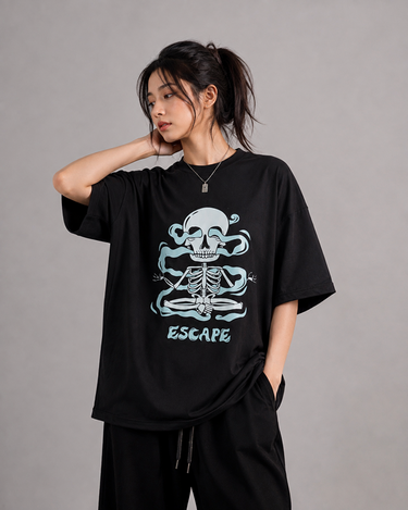 Escape Skull Graphic Drop Shoulder Oversized Tee Black