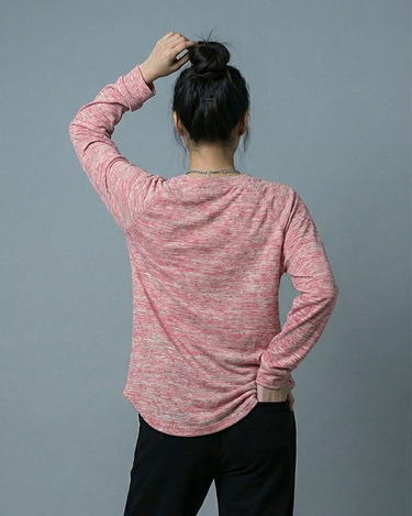 Henley Style R Athletic Long Sleeve Oversized Tee Peach