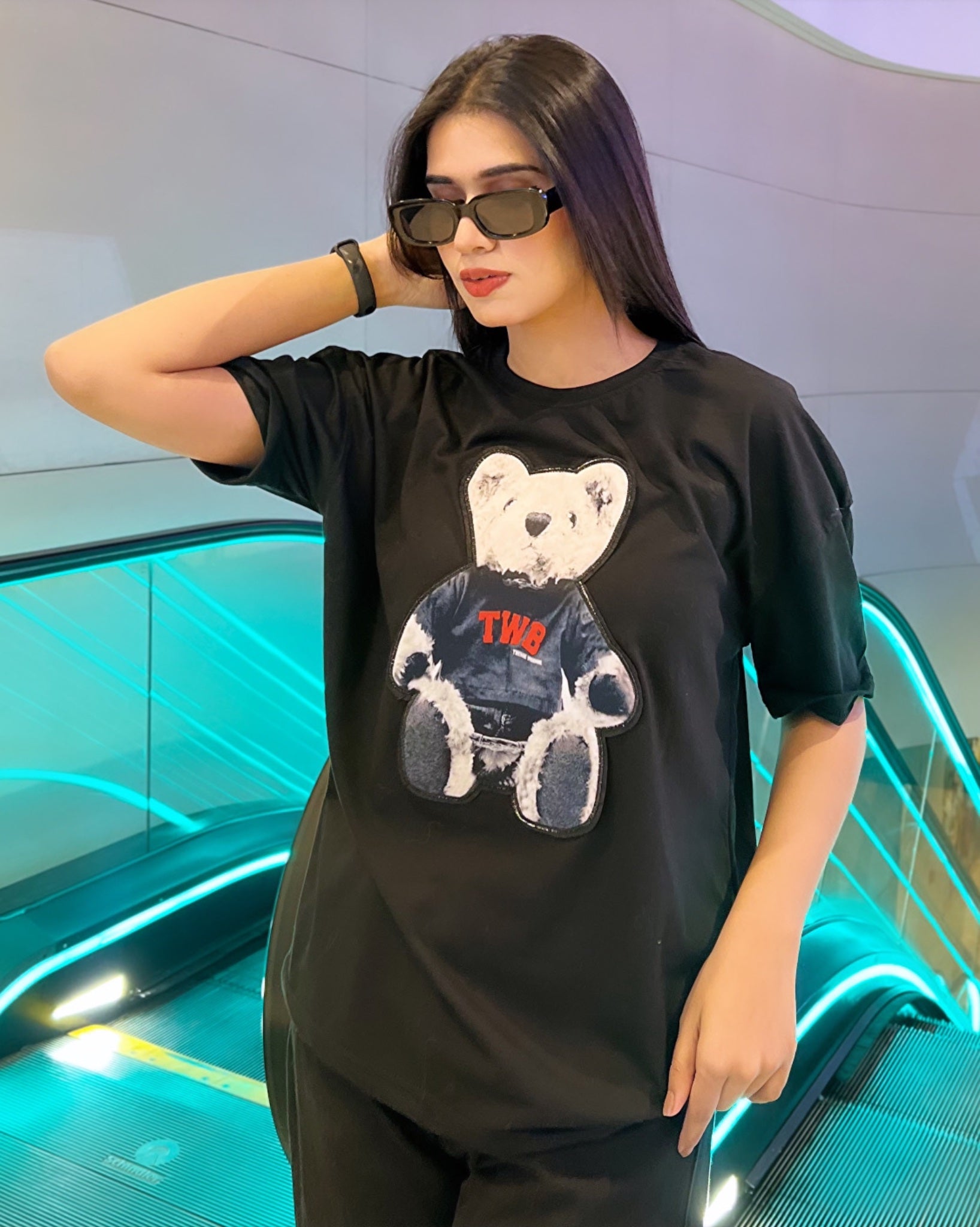 Humour Bear Graphic Patched Drop Shoulder Oversized Tee