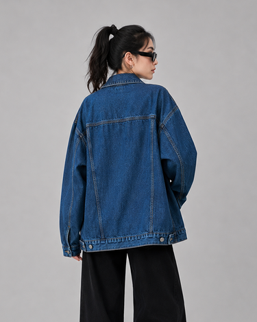 Denim Blue Medium Wash Oversized Denim Jacket