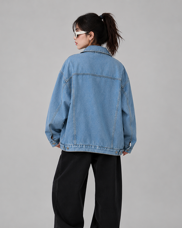 Sky Blue Medium Wash Oversized Denim Jacket