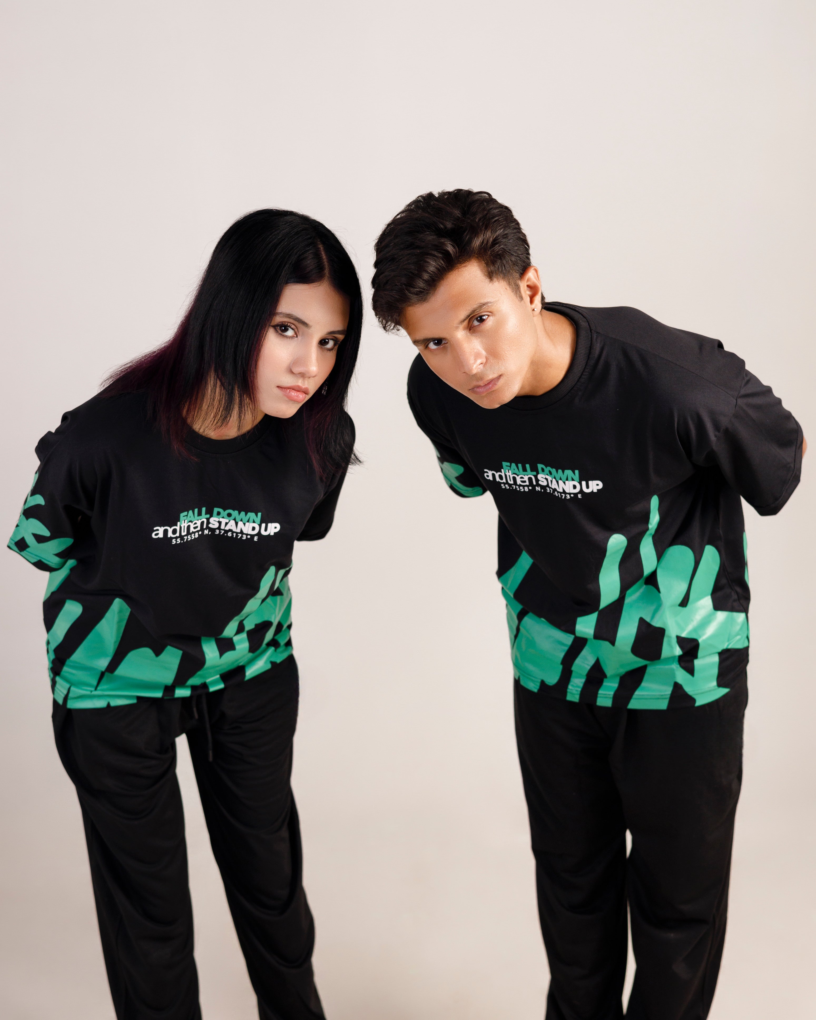 Fall Down Graphic Drop Shoulder Oversized Tee Black