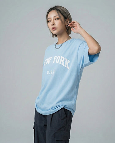 New York Graphic Drop Shoulder Oversized Tee Sky Blue