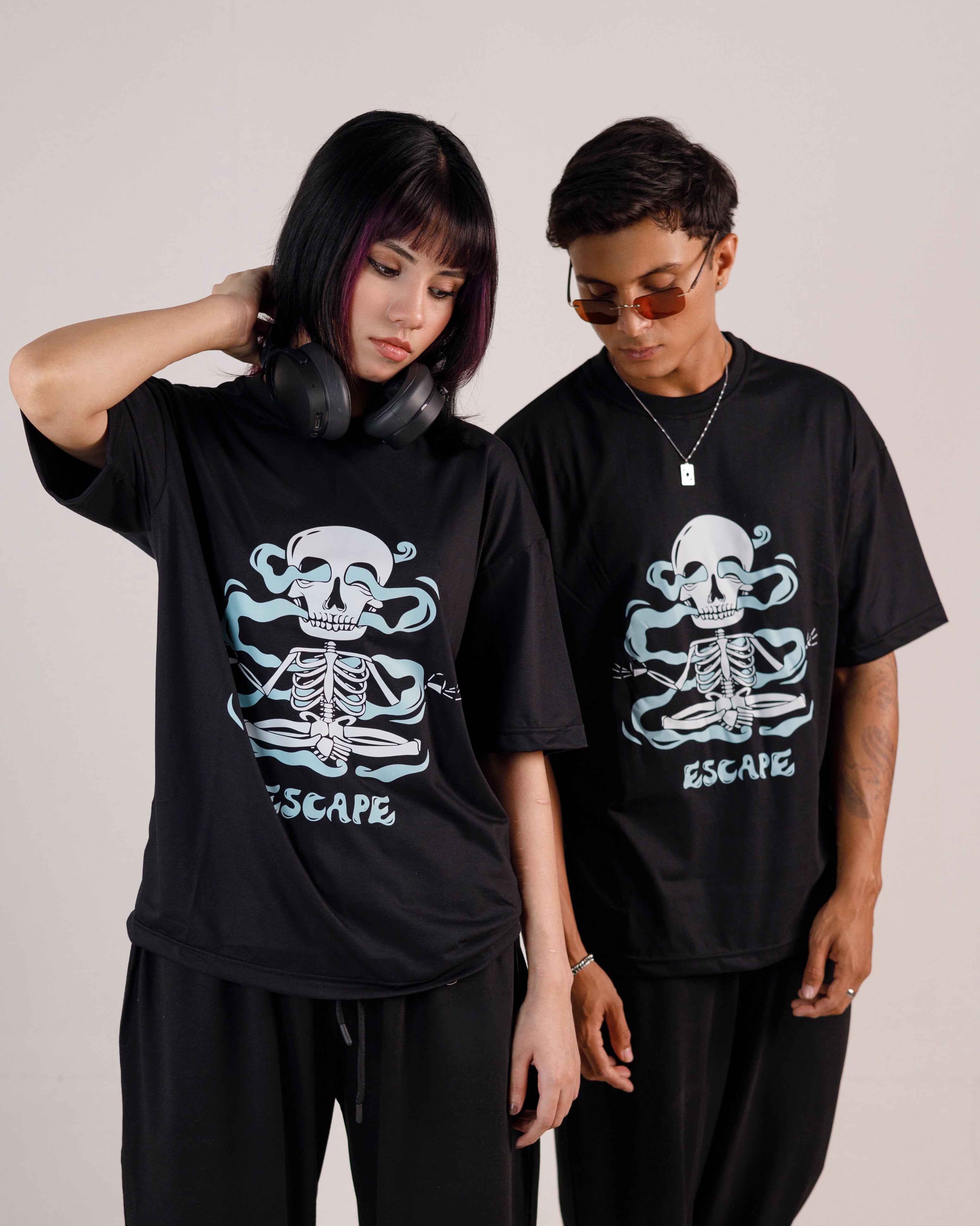 Escape Skull Graphic Drop Shoulder Oversized Tee Black