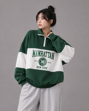 Manhattan Classic Green Color Block Sweatshirt