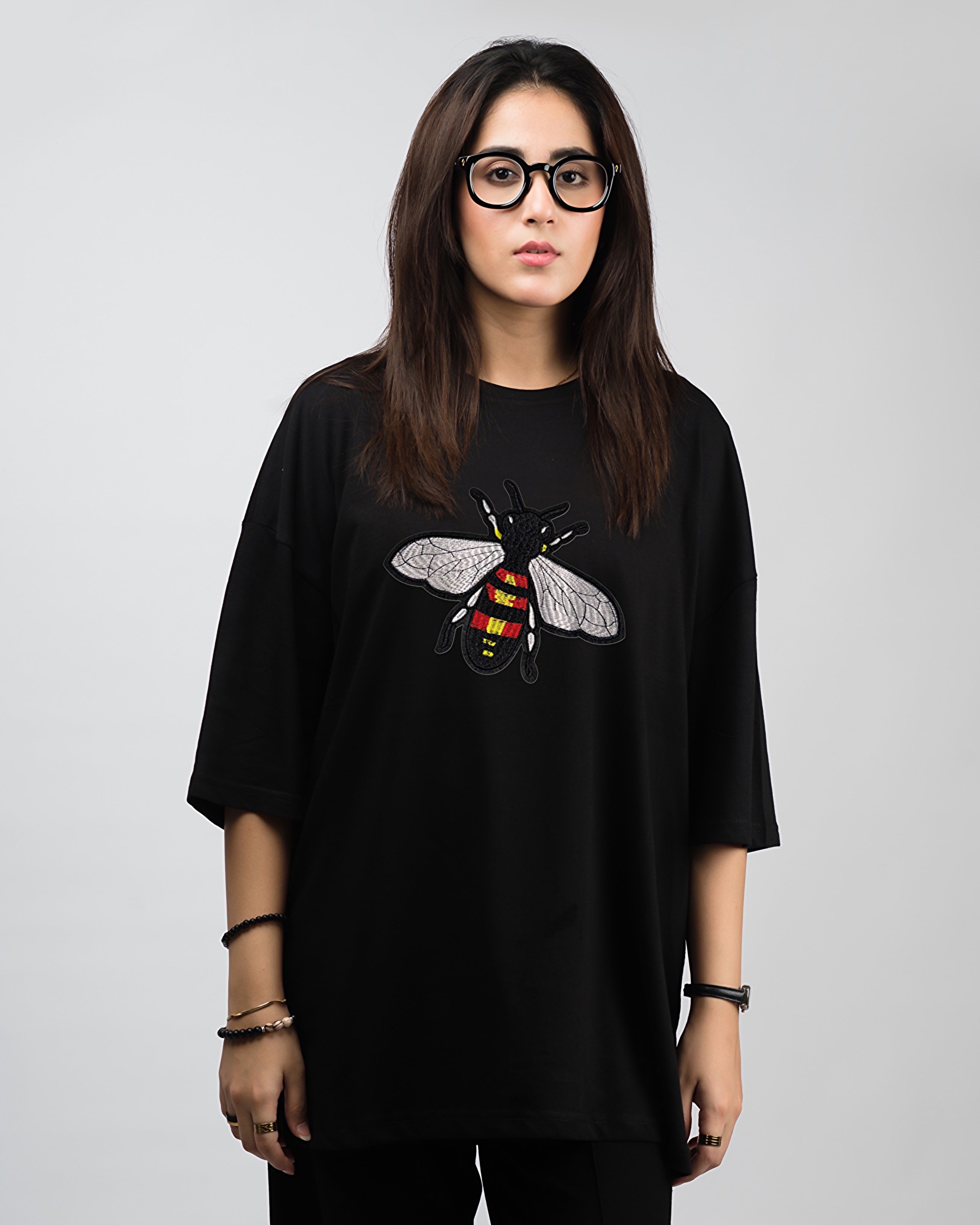 Gucci Bea Embroidered Patched Drop Shoulder Oversized Tee Black