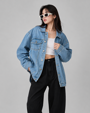 Sky Blue Medium Wash Oversized Denim Jacket