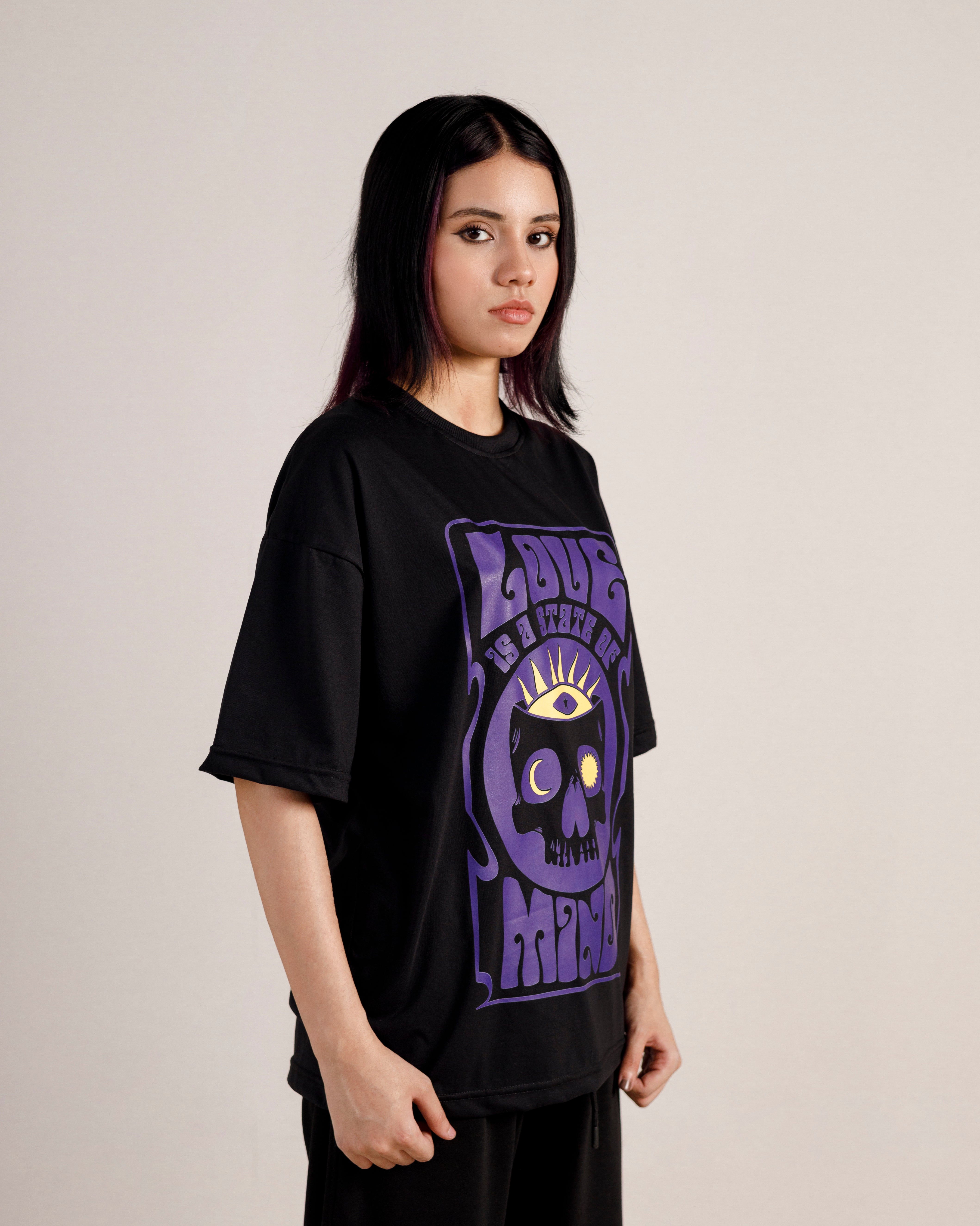 State Of Mind Graphic Drop Shoulder Oversized Tee Black