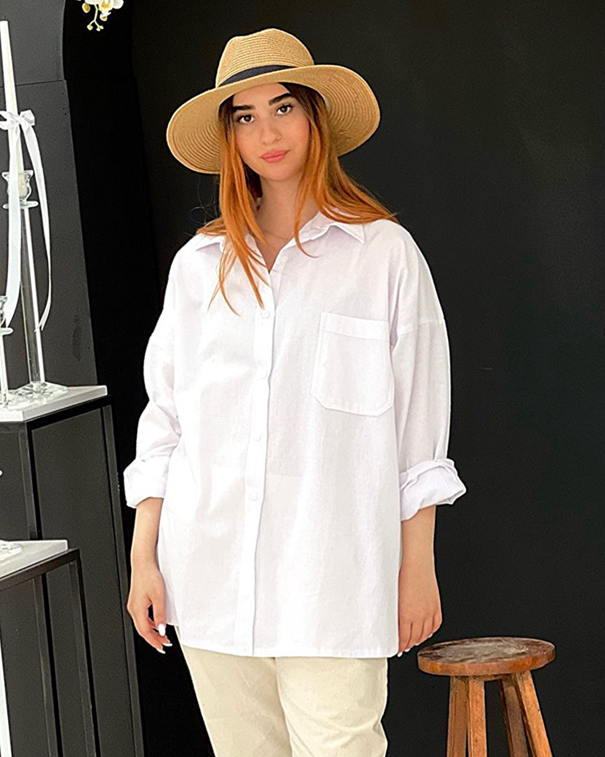 Button Up White Oversized Shirt