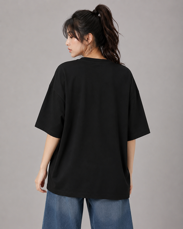 Womens Basic Oversized Drop Shoulder Tee Black