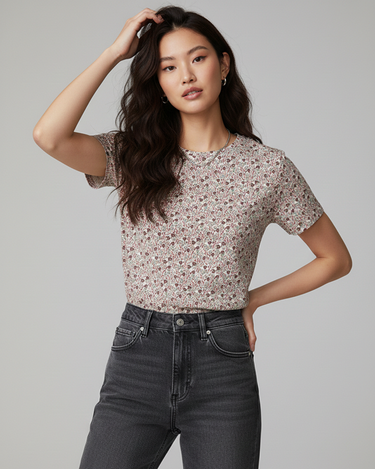 Camellia Crew Neck Short Sleeve All over Graphic Tee