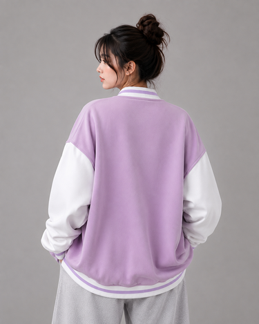 Letter Patched Button Down Baseball Jacket Lavender