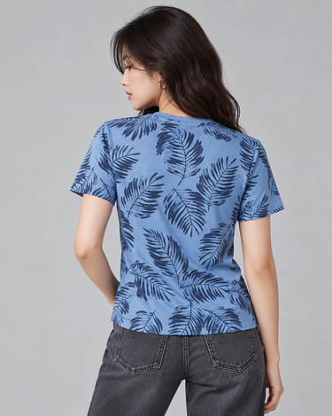 Leaf Print Crew Neck Short Sleeve Tee