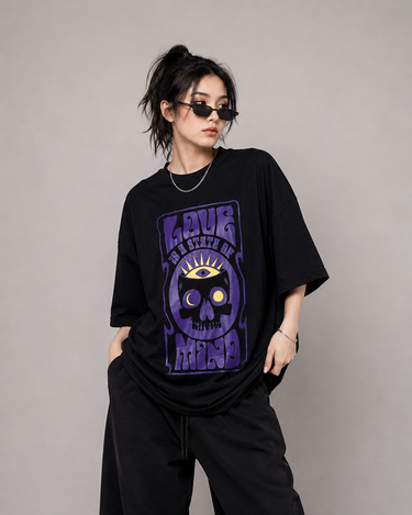 State Of Mind Graphic Drop Shoulder Oversized Tee Black