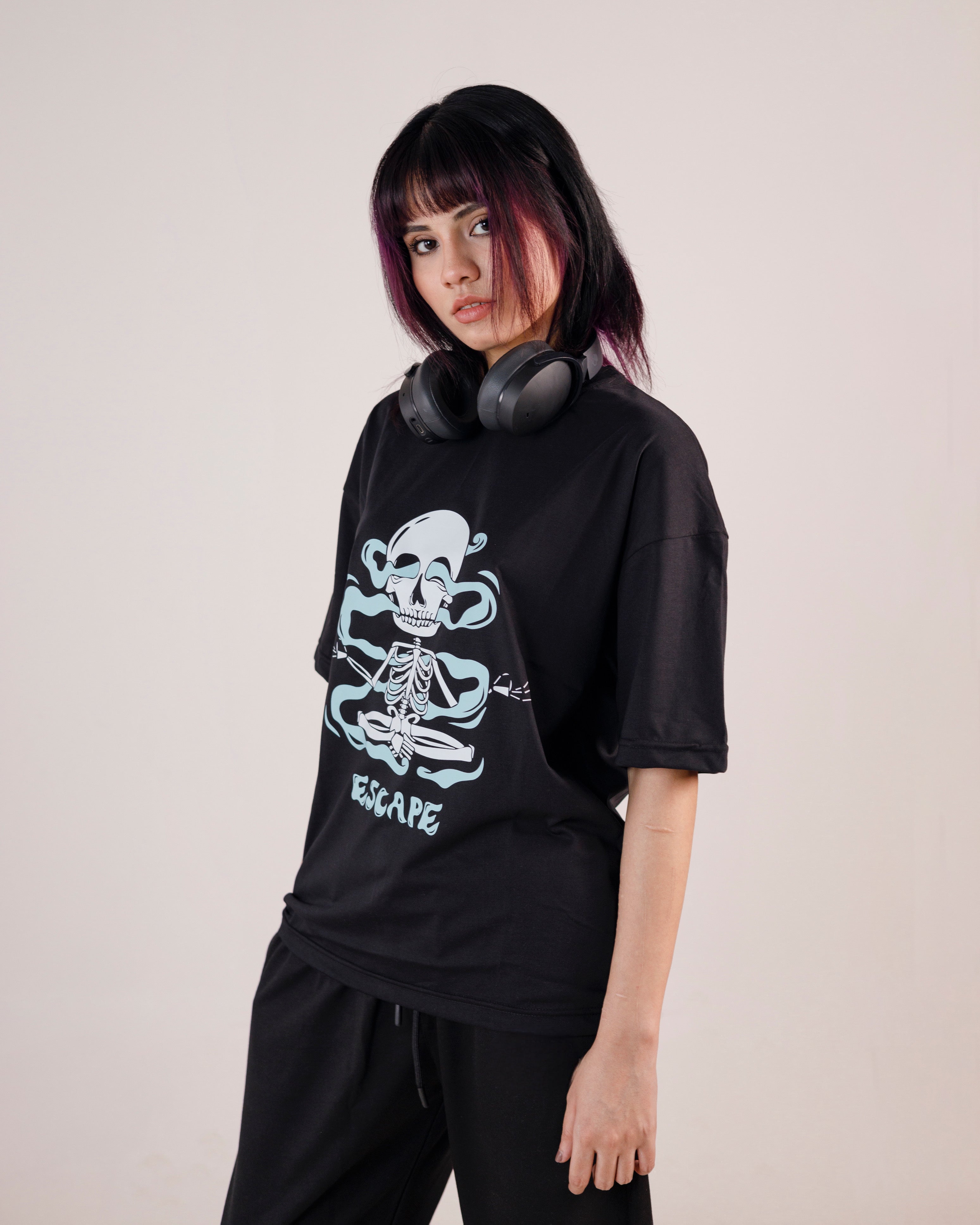 Escape Skull Graphic Drop Shoulder Oversized Tee Black