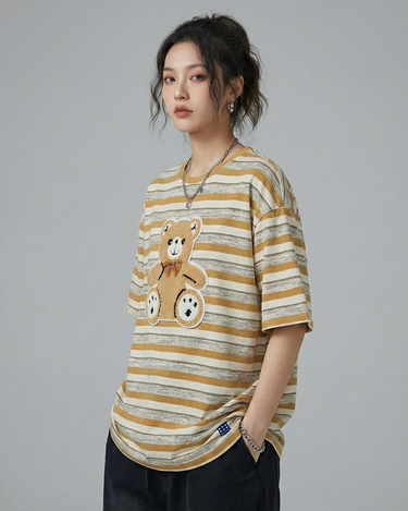 Coca Bear Embroidered Patched Oversized Tee