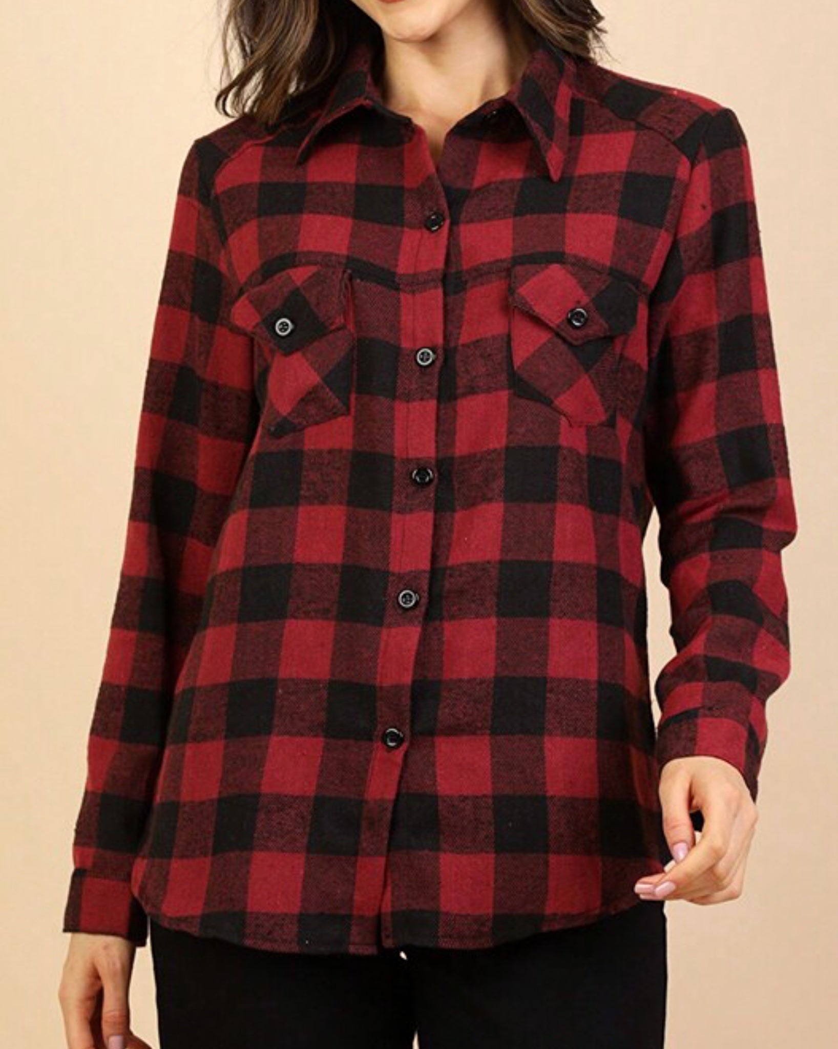 Plaid Button Down Flap Pocket Shirt Red