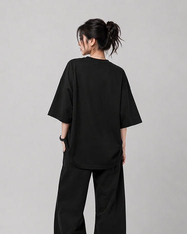 Hi Labubu Graphic Drop Shoulder Oversized Tee Black