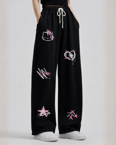 Urban Doodle Wide-Leg Pants Black
