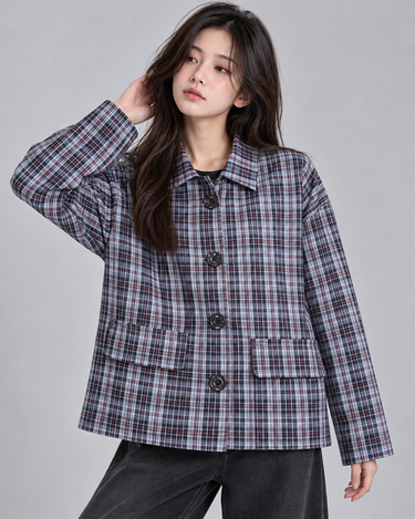 Oxford Plaid Oversized Coat Jacket