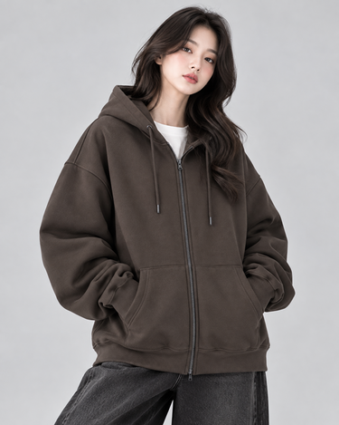 Classic Brown Zipper Oversized Hood