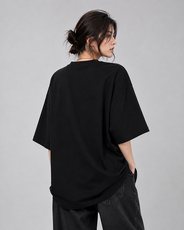 Coco Bear Embroidered Patched Drop Shoulder Oversized Tee Black