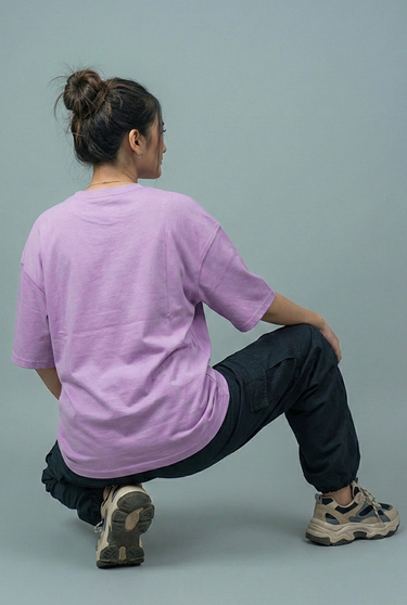 Hi Kitty Embroidered Patched Drop Shoulder Oversized Tee Lavender