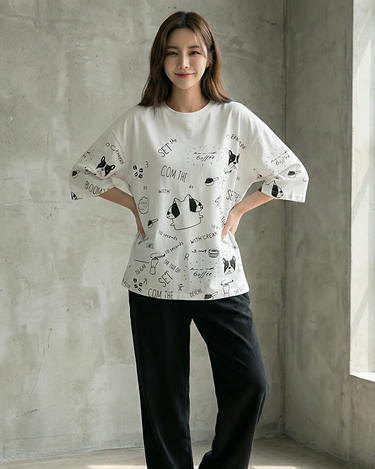 Bloom The Pets Graphic Drop Shoulder Oversized Tee