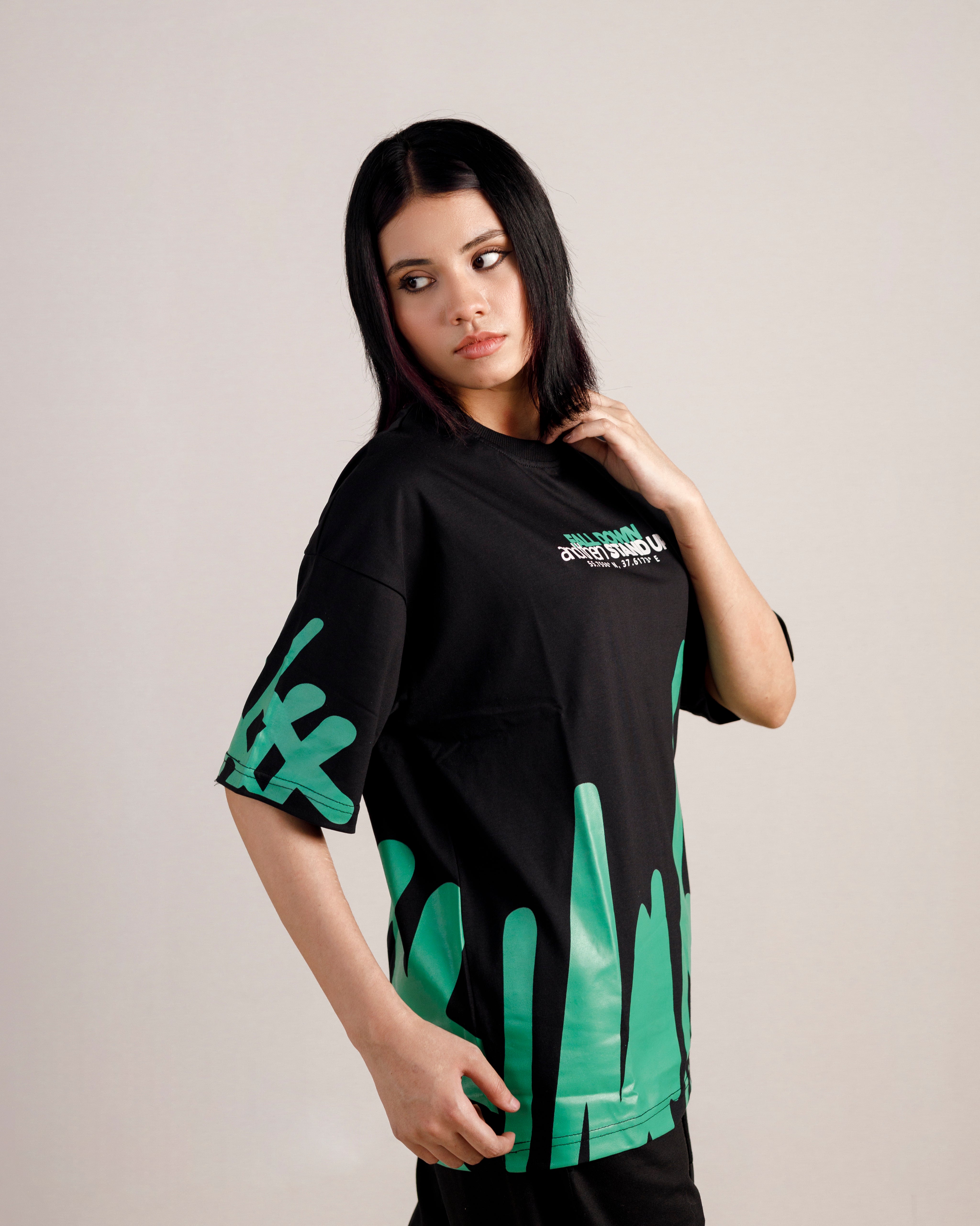 Fall Down Graphic Drop Shoulder Oversized Tee Black