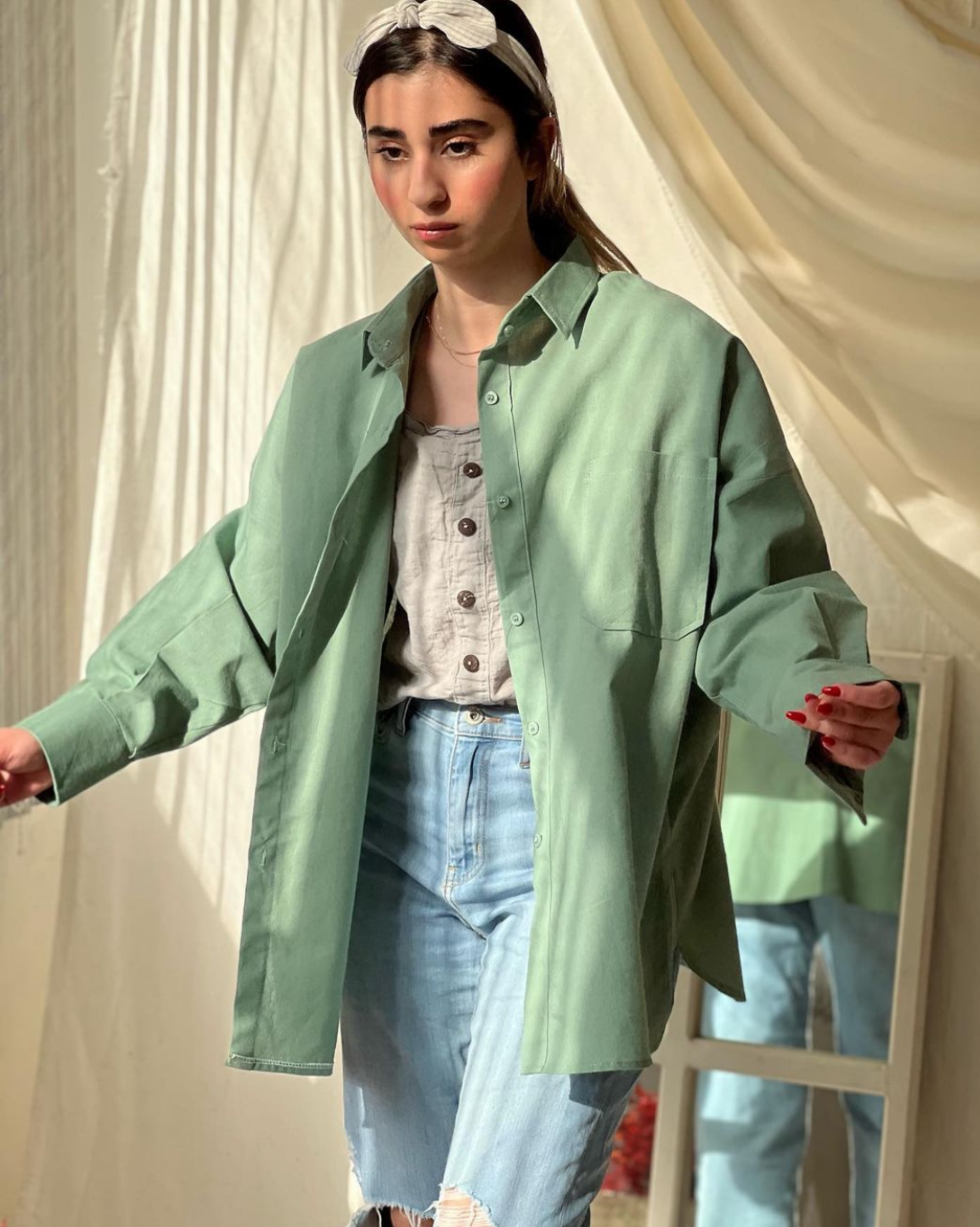 Button Up Pastel Green Oversized Shirt