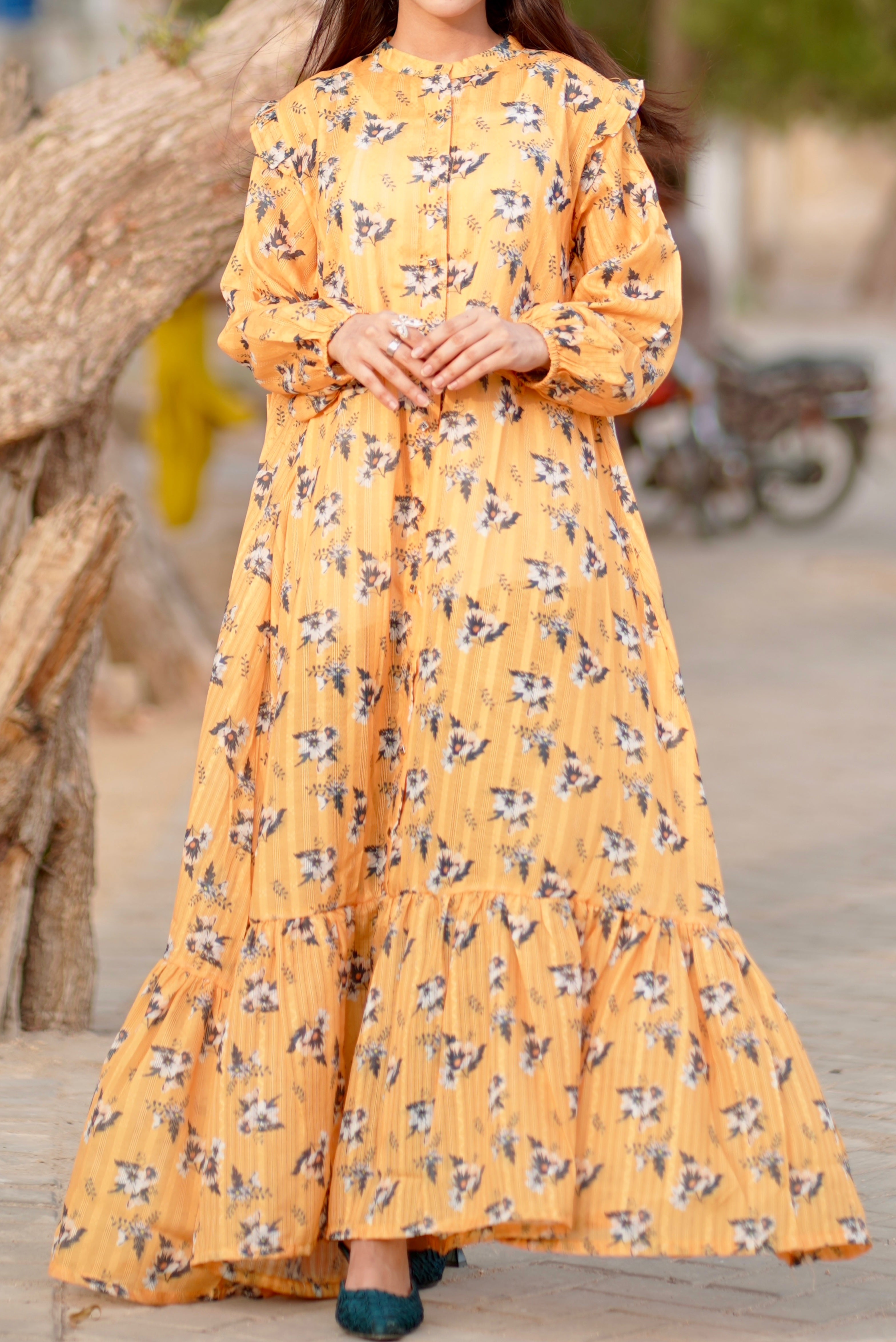 Daffodil Floral Cotton Long Dress