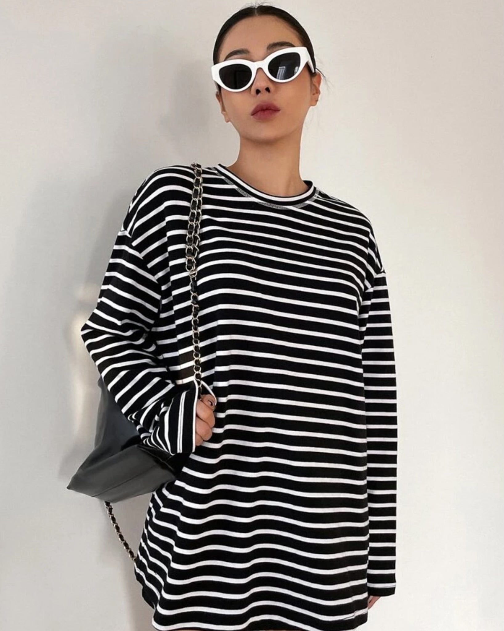 Striped Drop Shoulder Long Sleeve Oversized Tee