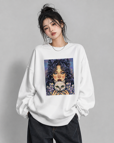 Cat Girl Graphic Oversized Sweatshirt