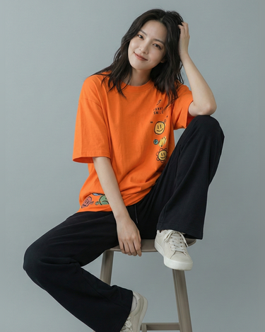 Smile Emoji Graphic Drop Shoulder Oversized Tee