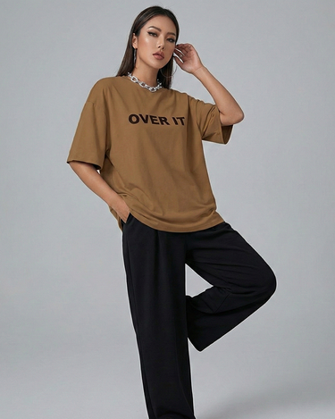 Over It Graphic Drop Shoulder Oversized Tee