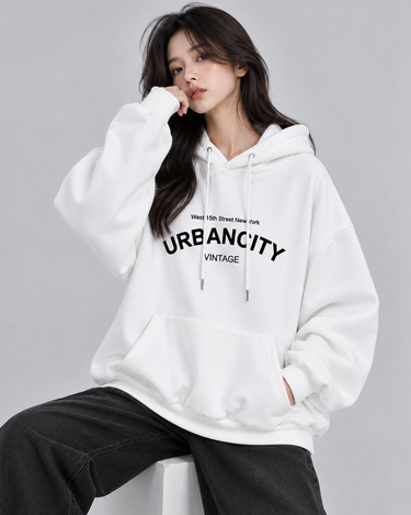 Urban City Graphic Oversized Hood White