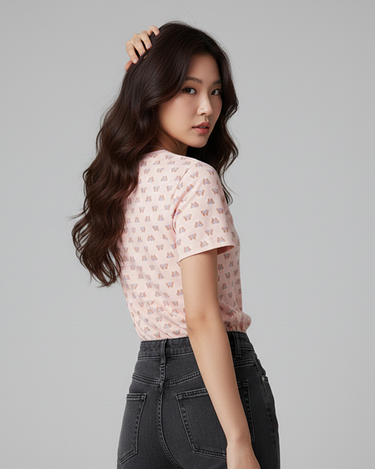 Butterflies Crew Neck Short Sleeve All over Graphic Tee