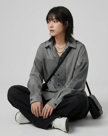 Asphalt Block Oversized Button-Up Shirt