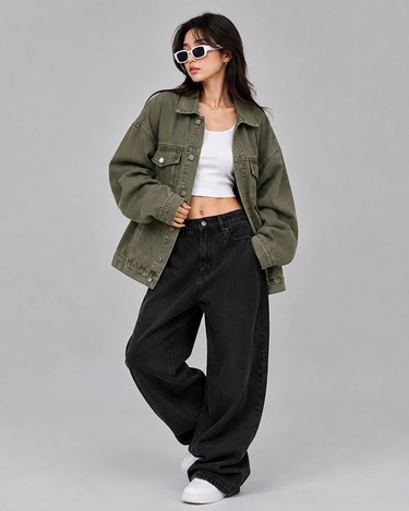 Olive Drift Oversized Denim Jacket